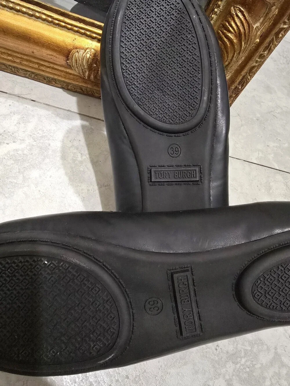 Tory Burch Black Reva Ballet Flats with Gold Logo